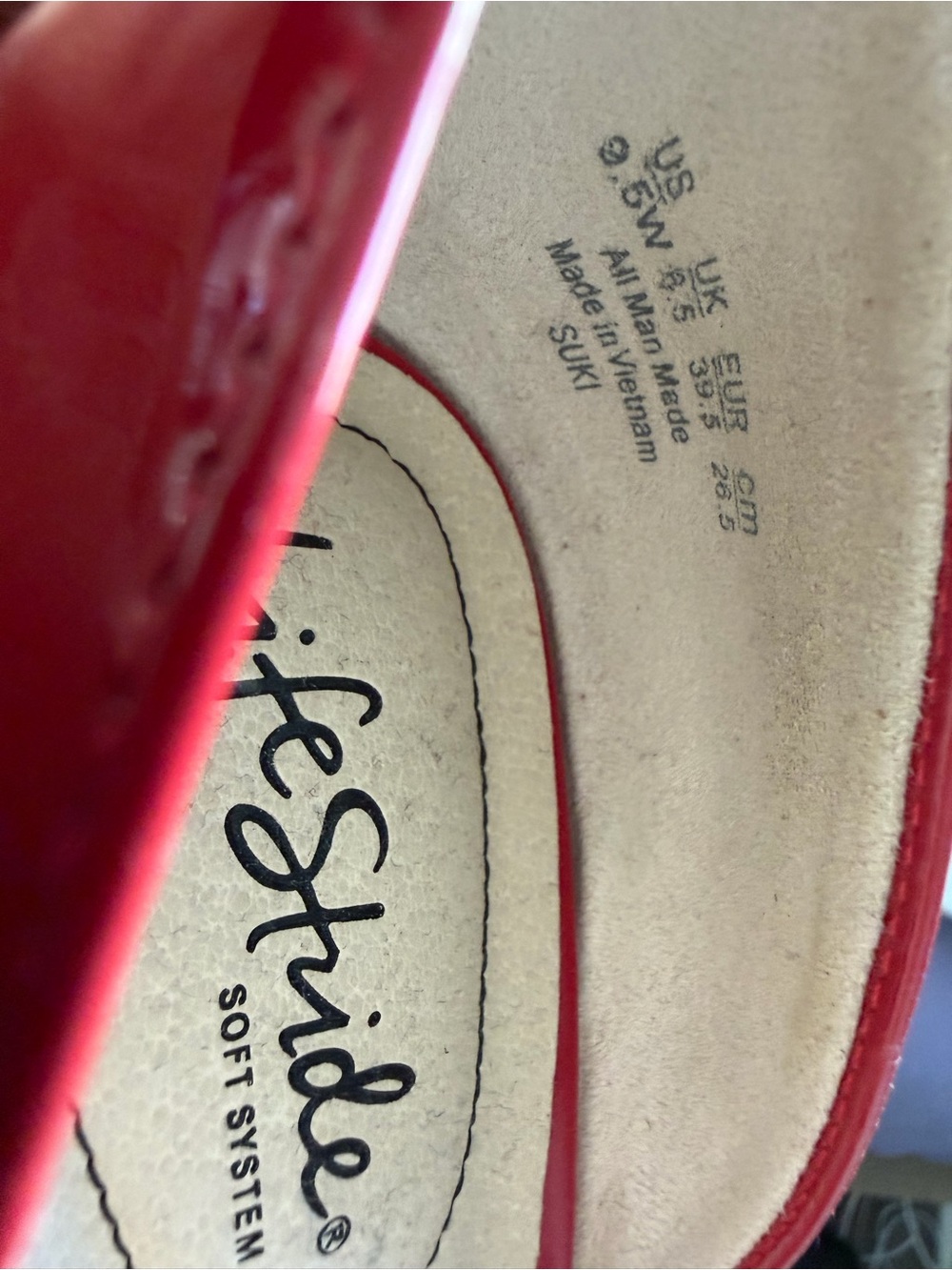 Life Stride Red Patent Pointed-Toe Mary Jane Flats with Strap - Picture 3 of 4